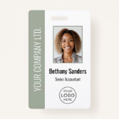 Custom Employee Photo, Logo, Name Sage Green Badge (Voorkant)