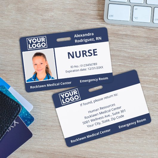 Custom Employee Photo Logo Navy Blue Medische ID Badge
