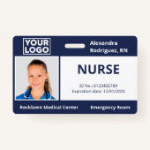 Custom Employee Photo Logo Navy Blue Medische ID Badge (Voorkant)