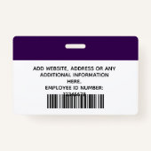 Custom Employee Photo,Name , Logo, Bar Code, Badge (Achterkant)