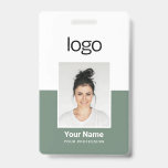 Custom Employee Photo Name Tag Badges<br><div class="desc">Stand out at work with a personalized sage green Employee Photo Name Tag Badge. Featuring business logo, employee name and photo, this custom badge adds a professional touch to your work attire. Perfect for corporate events, trade shows, or everyday office use. Make a lasting impression and easily identify yourself with...</div>