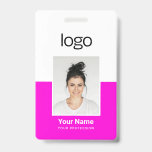 Custom Employee Photo Name Tag Badges<br><div class="desc">Stand out at work with a personalized fuchsia pink Employee Photo Name Tag Badge. Featuring business logo, employee name and photo, this custom badge adds a professional touch to your work attire. Perfect for corporate events, trade shows, or everyday office use. Make a lasting impression and easily identify yourself with...</div>
