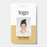 Custom Employee Photo Name Tag Badges<br><div class="desc">Stand out at work with a personalized gold yellow Employee Photo Name Tag Badge. Featuring business logo, employee name and photo, this custom badge adds a professional touch to your work attire. Perfect for corporate events, trade shows, or everyday office use. Make a lasting impression and easily identify yourself with...</div>