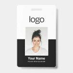 Custom Employee Photo Name Tag Badges<br><div class="desc">Stand out at work with a personalized black and white Employee Photo Name Tag Badge. Featuring business logo, employee name and photo, this custom badge adds a professional touch to your work attire. Perfect for corporate events, trade shows, or everyday office use. Make a lasting impression and easily identify yourself...</div>