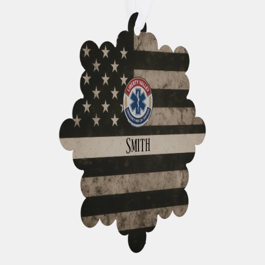 Custom EMS Thin White Line American Flag Ornament Kaart (Rechts)