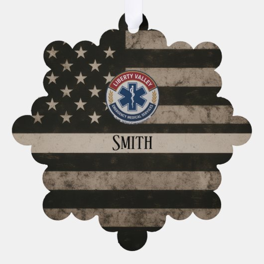 Custom EMS Thin White Line American Flag Ornament Kaart (Achterkant)