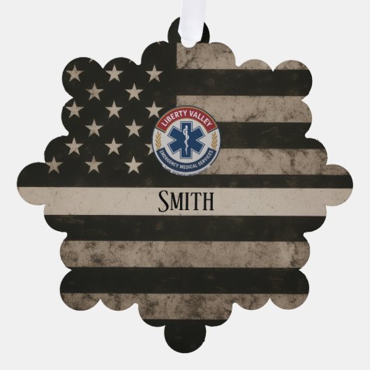 Custom EMS Thin White Line American Flag Ornament Kaart (Voorkant)