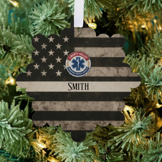 Custom EMS Thin White Line American Flag Ornament Kaart (Insitu (Drie))