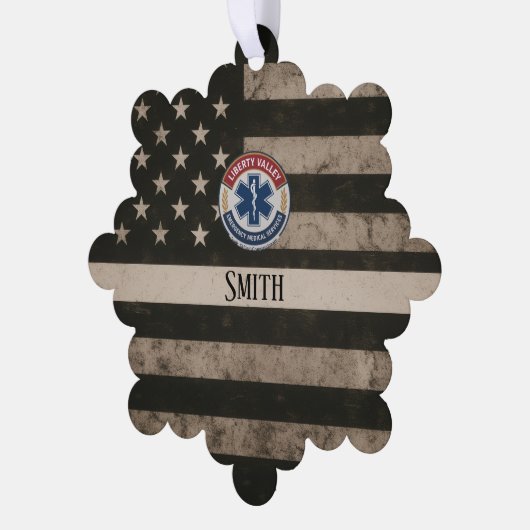 Custom EMS Thin White Line American Flag Ornament Kaart (Links)