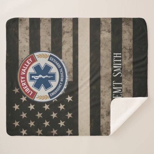 Custom EMT Thin White Line Blanket Sherpa Deken (Voorkant (horizontaal))
