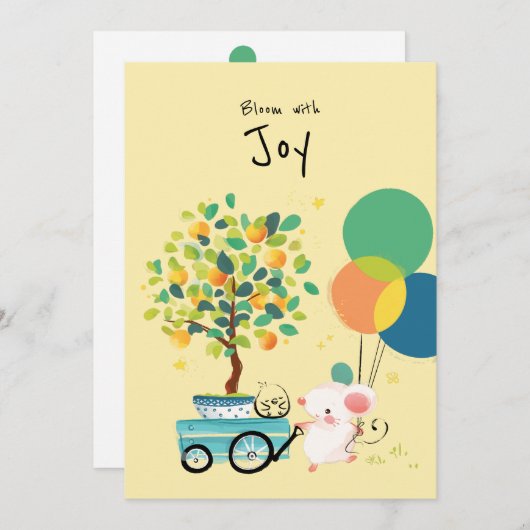 [Custom/EN] Happy New Year Balloon-muis voor ballo Feestdagenkaart (Voorkant / Achterkant)