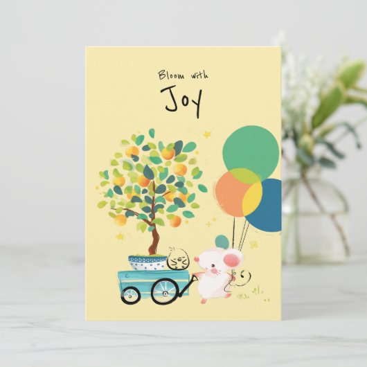 [Custom/EN] Happy New Year Balloon-muis voor ballo Feestdagenkaart (Staand voorkant)