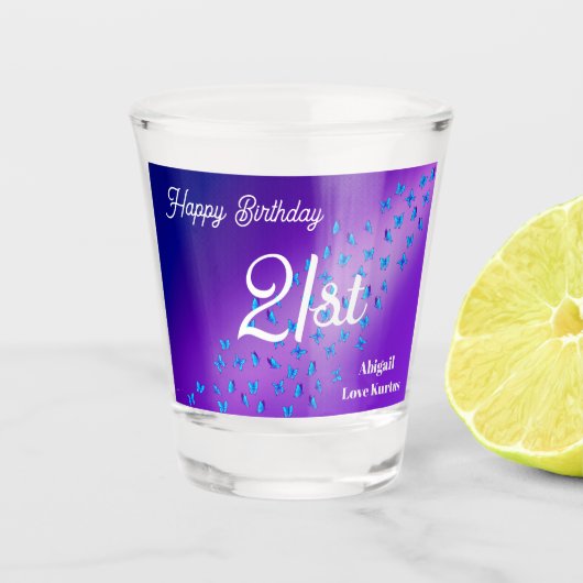 Custom Enchanted Butterflies 21st Shot Glass Glas (Voorkant)