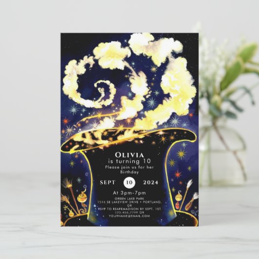 Custom Enchanted Wand Wizard Verjaardag Kaart (Staand voorkant)