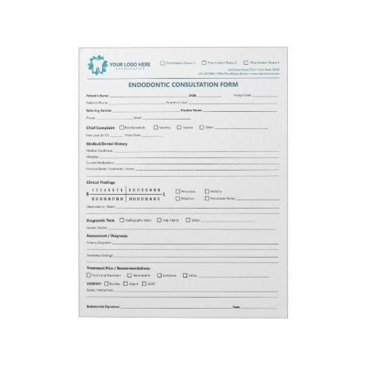 Custom Endodontic Consultation Form Notitieblok (Linkerzijde)