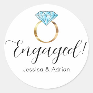 Custom Engaged Diamond Blue Gold Verloving Ring Ronde Sticker