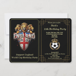 Custom England Soccer Team 3 Lions Birthday Invite Feestdagenkaart