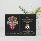 Custom England Soccer Team 3 Lions Birthday Invite Feestdagenkaart (Staand voorkant)