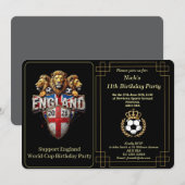 Custom England Soccer Team 3 Lions Birthday Invite Feestdagenkaart (Voorkant / Achterkant)