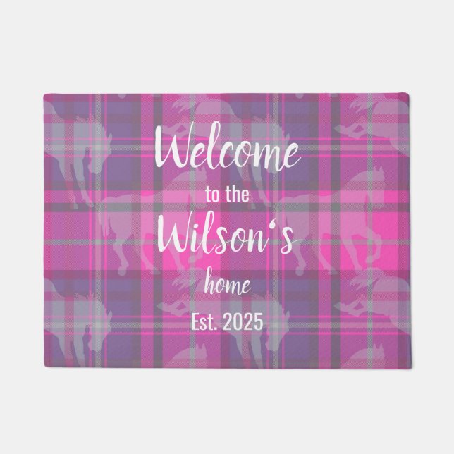 Custom Equestrian Tartan Family Welcome Coir Mat (Voorkant)
