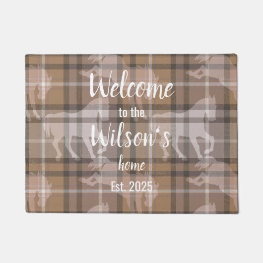 Custom Equestrian Tartan Family Welcome doormat Deurmat (Voorkant)