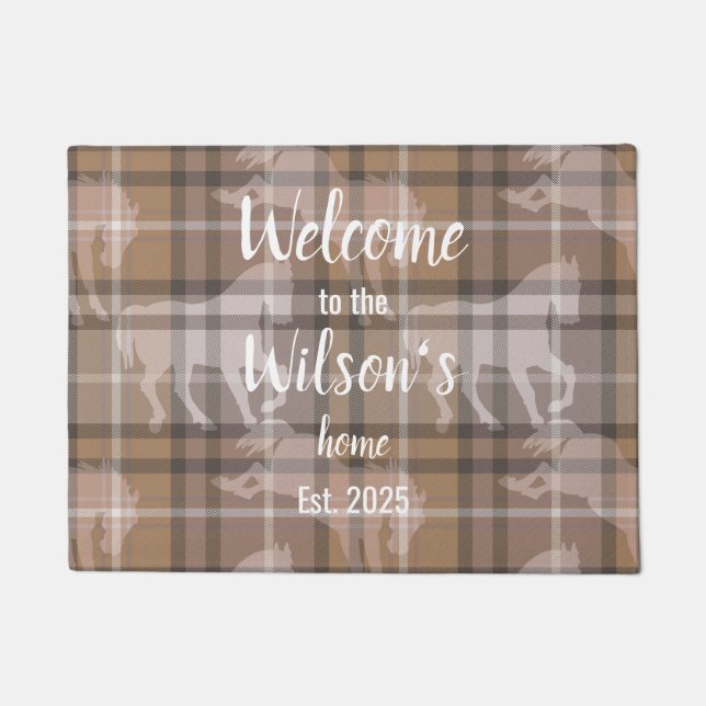 Custom Equestrian Tartan Family Welcome doormat Deurmat (Voorkant)