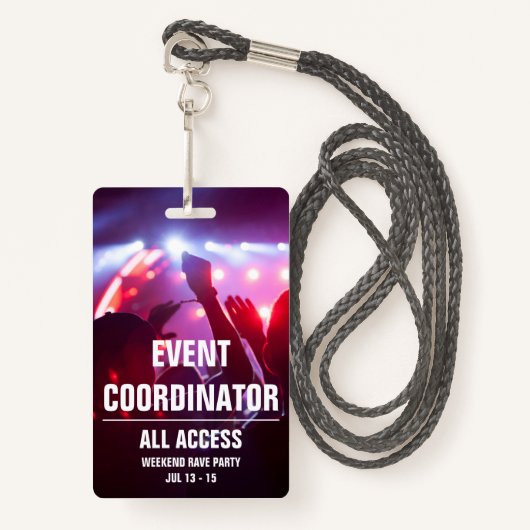 Custom Event Coordinator All Access Concern Pass B Badge (Voorkant met draagriem)