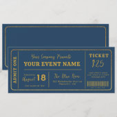 Custom Event Ticket, Concert Fake Ticket Goud Kaart (Voorkant / Achterkant)