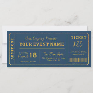 Custom Event Ticket, Concert Fake Ticket Goud Kaart