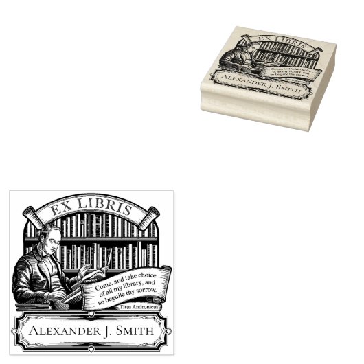 Custom Ex Libris Elegant Classic Quote Rubberstempel (Gestempeld)