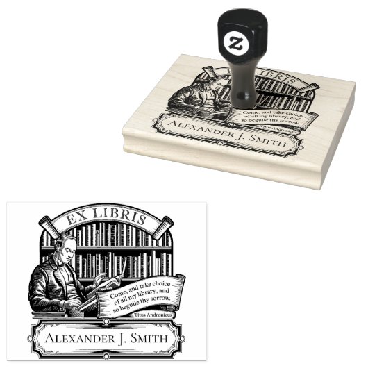 Custom Ex Libris Elegant  Classic Quote Rubberstempel (Gestempeld)