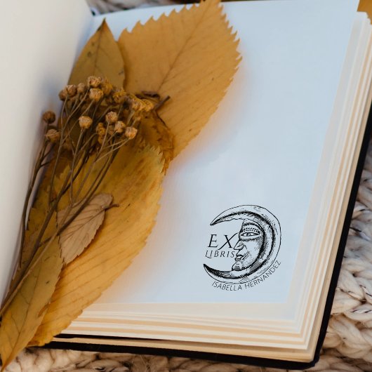 Custom Ex Libris Mystical Moon Boek Rubberstempel