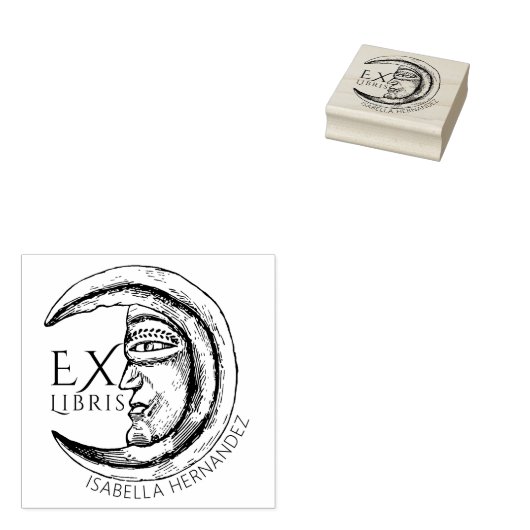 Custom Ex Libris  Mystical Moon Boek Rubberstempel (Gestempeld)