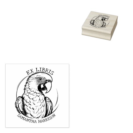 Custom Ex Libris Parrot Vogel, Bibliotheek Dier Rubberstempel (Gestempeld)
