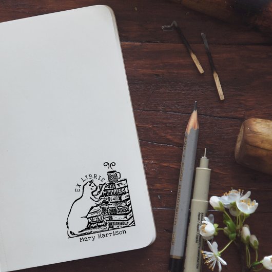 Custom Ex Libris,  Schattige Kattenboek Rubberstempel