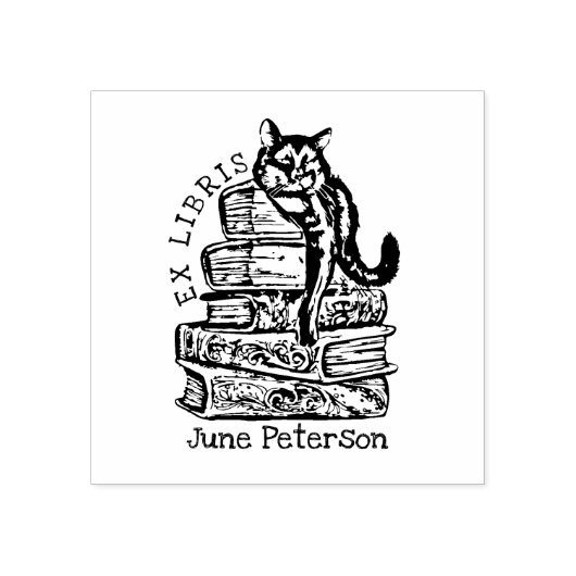 Custom Ex Libris, Schattige Kattenboek Rubberstempel (Afrduk)