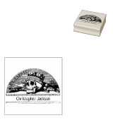 Custom Ex Libris Schedel met Kroon,  Rubberstempel (Gestempeld)