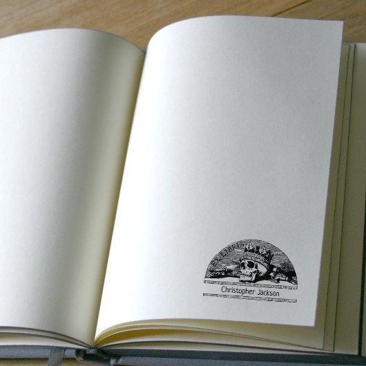 Custom Ex Libris Schedel met Kroon,  Rubberstempel