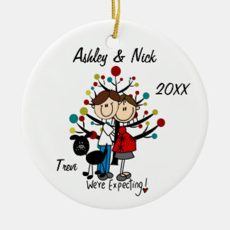 Custom Expectant Couple With Dog Ornament