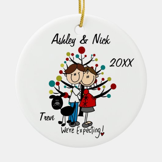 Custom Expectant Couple With Dog Ornament (Voorkant)