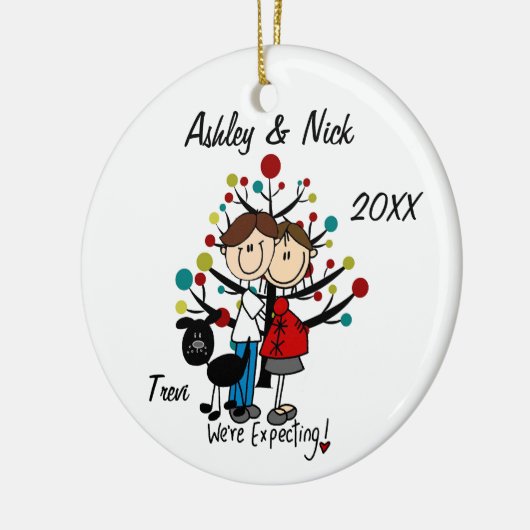 Custom Expectant Couple With Dog Ornament (Links)