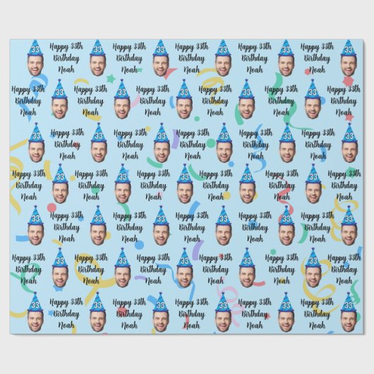 Custom Face 20th 30th 40th 50th 60th 70th Birthday Cadeaupapier (Vlak)