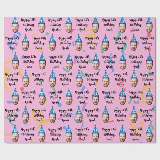 Custom Face 20th 30th 40th 50th 60th Birthday Pink Cadeaupapier (Vlak)