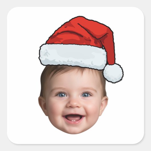 Custom Face Baby Santa Hat Photo Christmas   Vierkante Sticker (Voorkant)