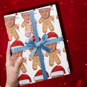 Custom Face Foto Gingerbread Grappige Trump Xmas Cadeaupapier