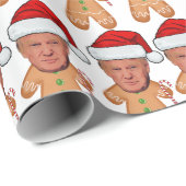Custom Face Foto Gingerbread Grappige Trump Xmas Cadeaupapier (Rol Hoek)