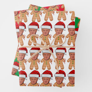 Custom Face Foto Gingerbread Grappige Trump Xmas Inpakpapier Vel