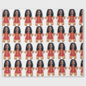 Custom Face Foto Gingerbread Vrouw Kerstmis Roze Cadeaupapier (Vlak)