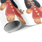 Custom Face Foto Gingerbread Vrouw Kerstmis Roze Cadeaupapier (Rol Hoek)