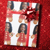 Custom Face Foto Gingerbread Vrouw Kerstmis Roze Cadeaupapier